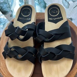 No. 6 flat clog sandal braided leather